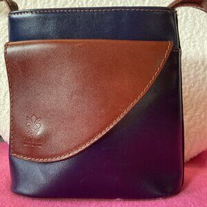 VERA PELLE Soft Italian Leather Crossbody Purse Made In Italy Navy Blue Brown